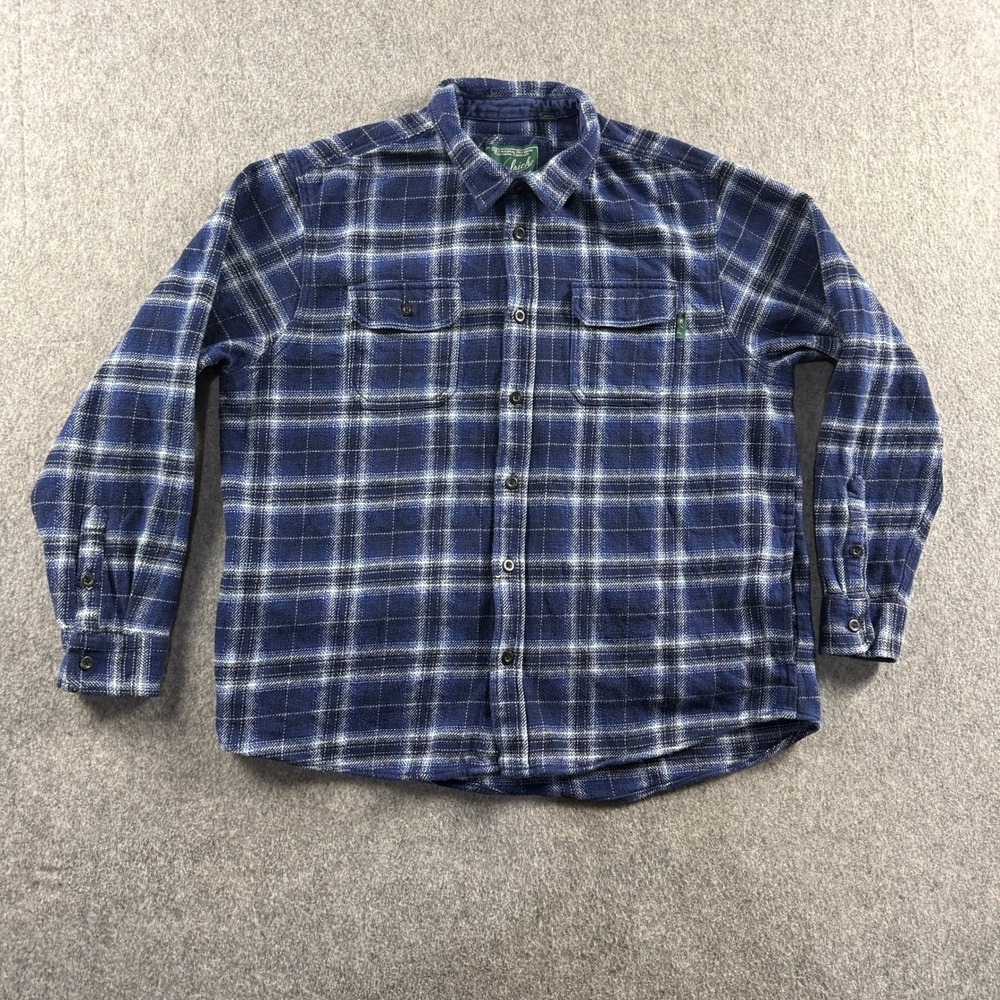 Woolrich Mens XXL Blue White Plaid Flannel Shirt Jacket Heavy Button Up Pockets